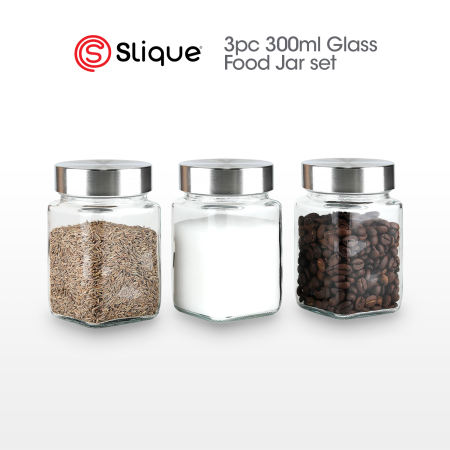 SLIQUE Glass Jar Set | 300ml Food Canister with Lid