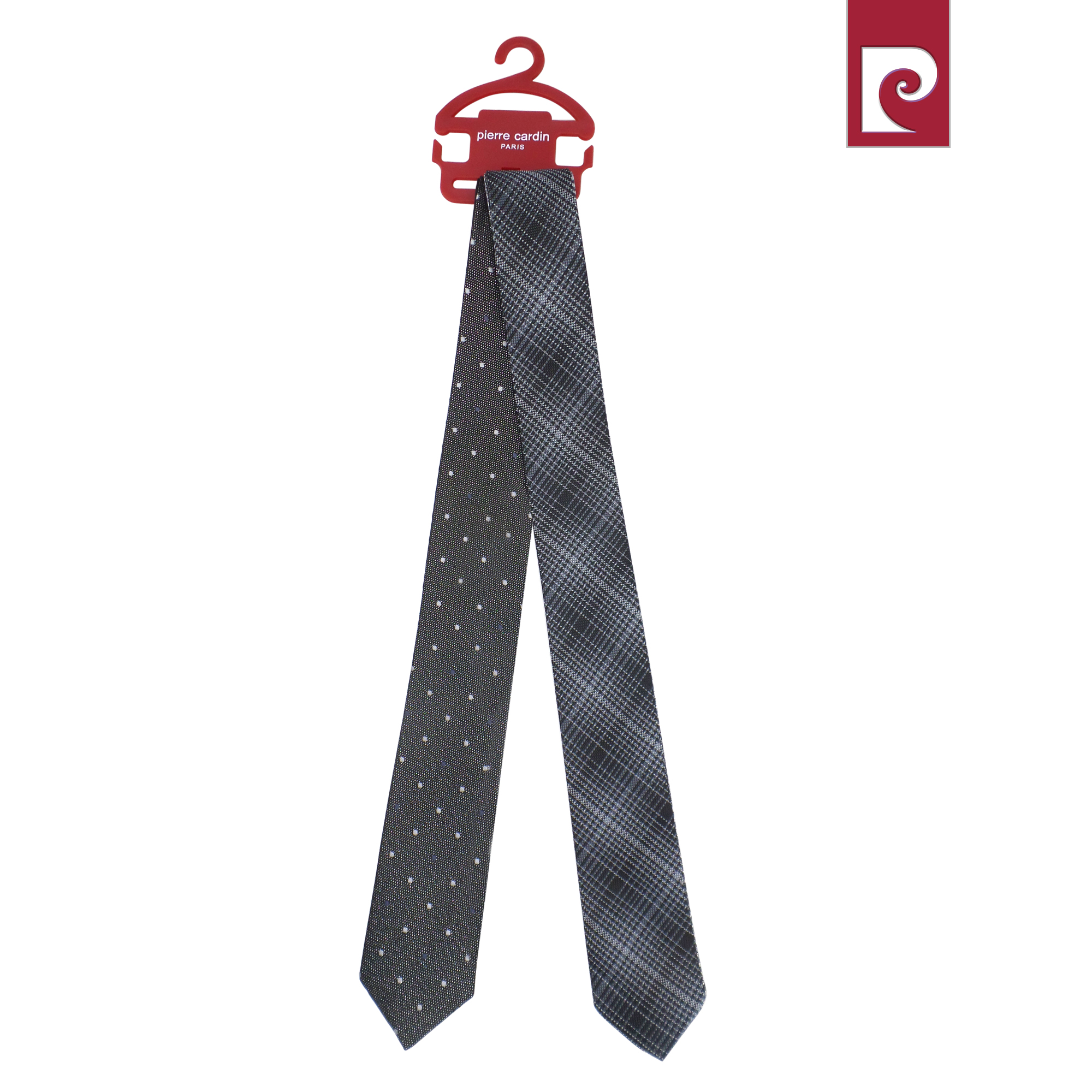 Pierre Cardin Reversible Slim Necktie with Pattern 4.5cm - Black