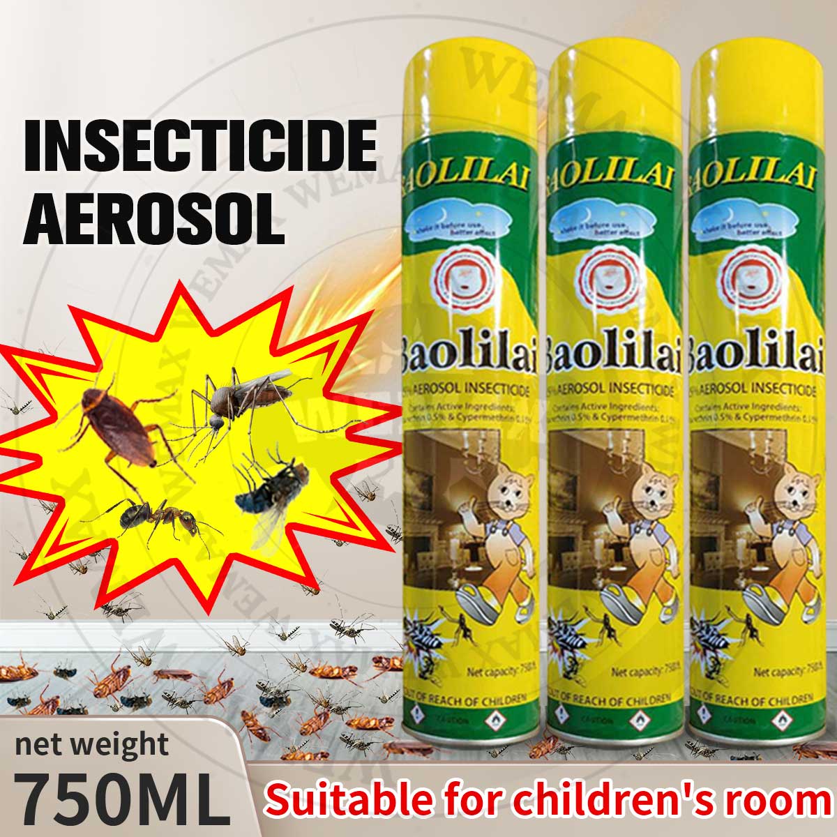 Baolilai Mosquito Killer 750ML Lemon Insecticide Aerosol Insect Spray