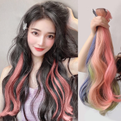 Tooyoo Korean 50cm Highlights Curly Hair Wigs Micro Thick Women Colorful Side Hair Extensions