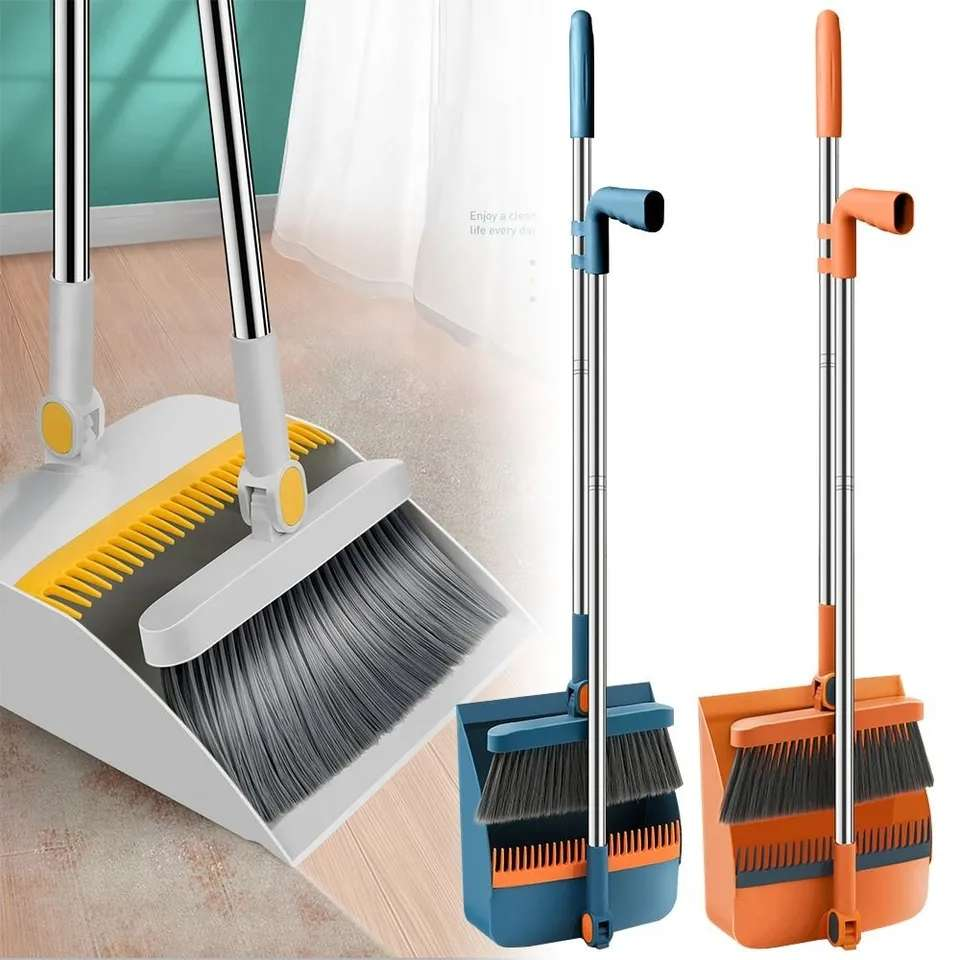 Broom and Dustpan Set with Magnetic Storage Design 180° Rotatable