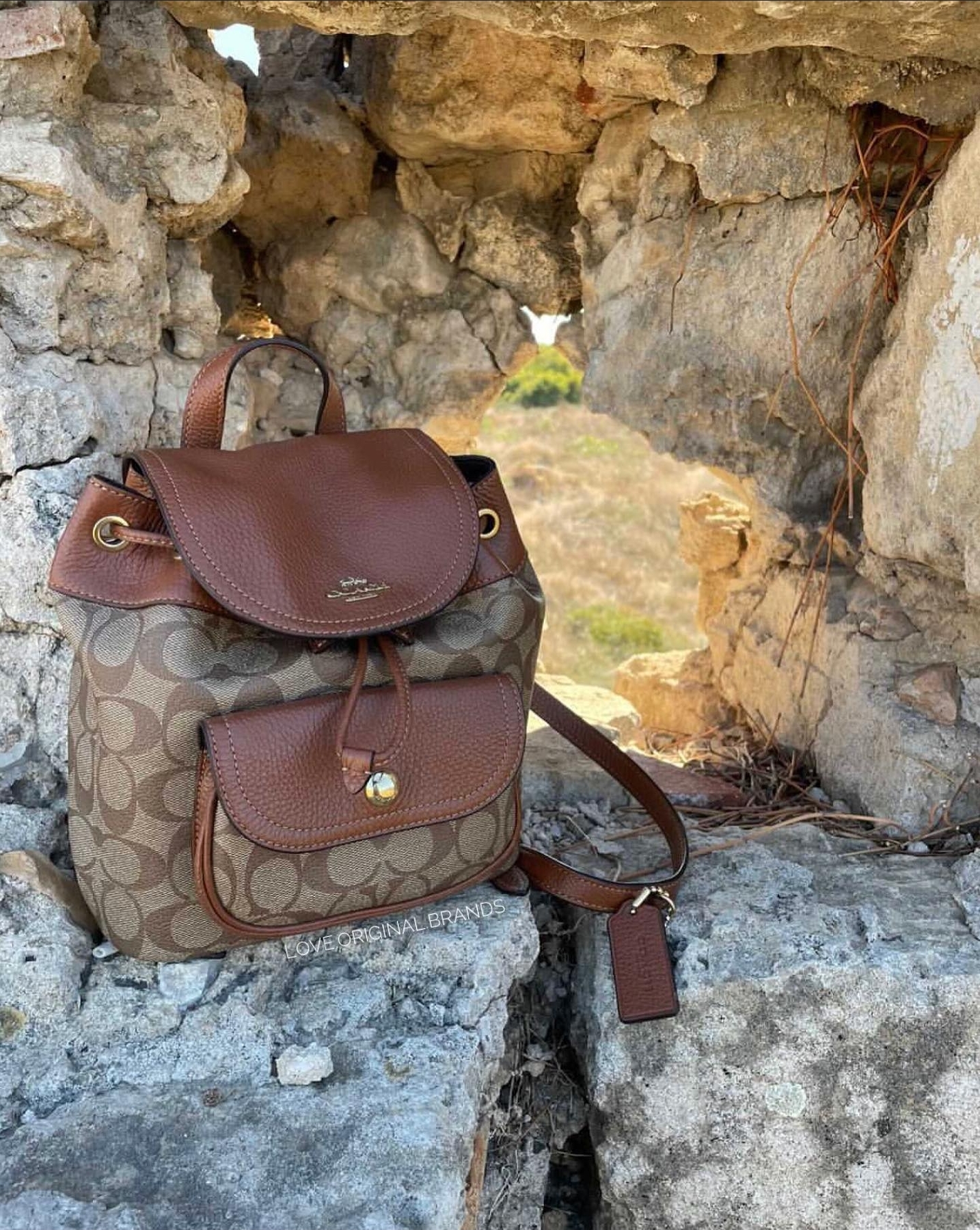 COACH C4611 PENNIE BACKPACK IN SIGNATURE CANVAS KHAKI REDWOOD