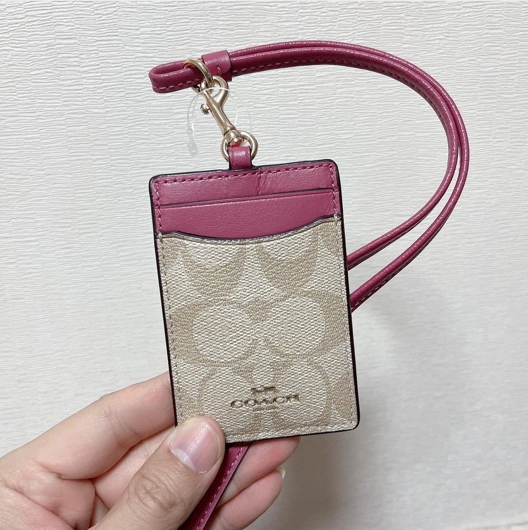 COACH LANYARD ID HOLDER BADGE IN SIGNATURE CANVAS ROUGE NWT 63274