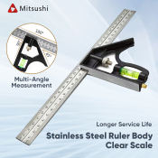 Mitsushi 12 Inches 300mm Adjustable Combination Square Angle Ruler 45/90 Degree With Bubble Level