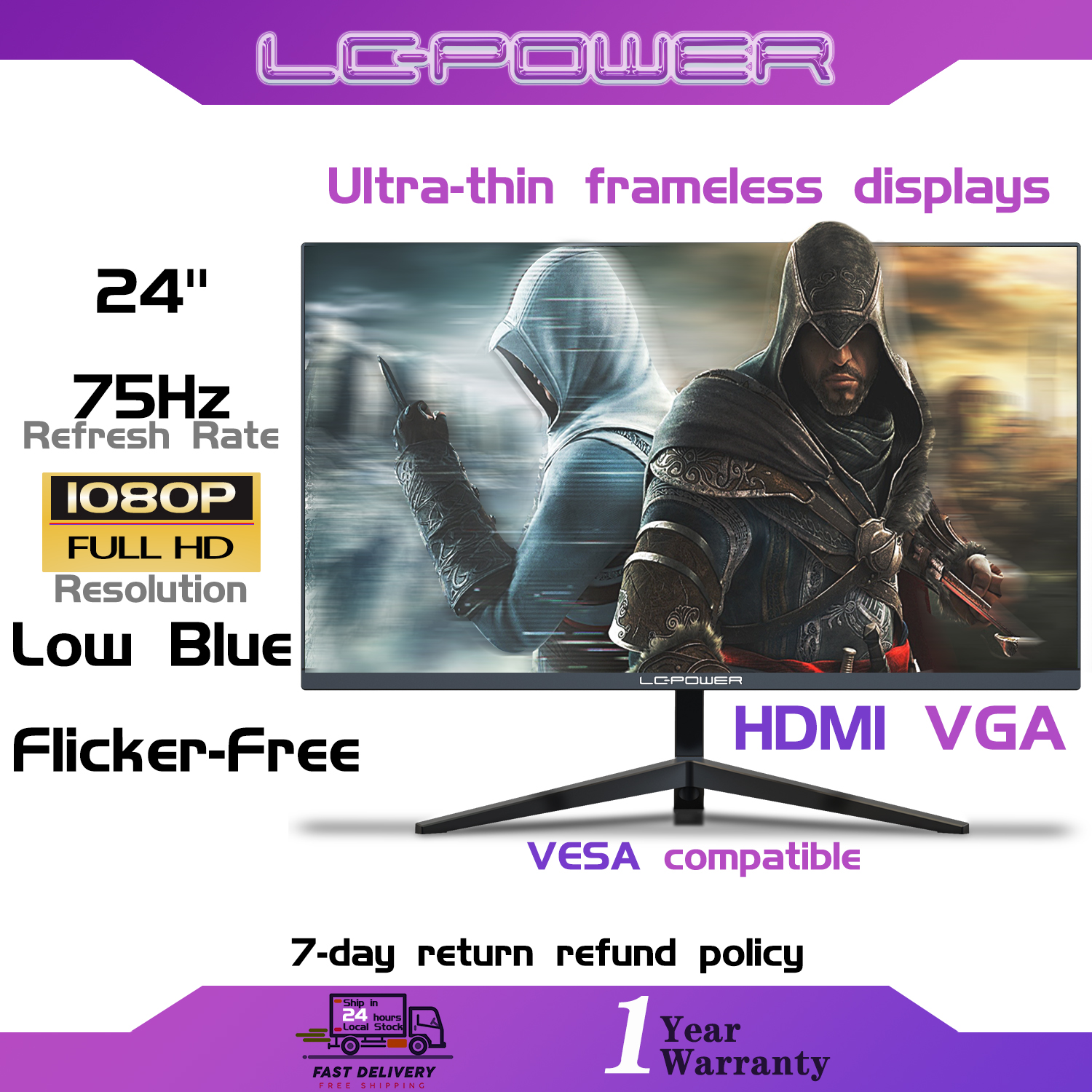 LC-POWER 24" FHD Gaming Monitor with Eye Care Technology