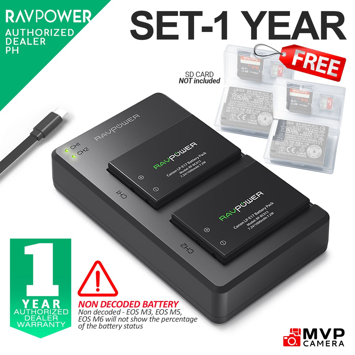 Wasabi Power LP-E17 Battery (2-Pack) and Dual USB Charger for Canon LP-E17  and Canon EOS R10, EOS RP, EOS M6 Mark II, M6, M5, M3, EOS Rebel T8i, T7i