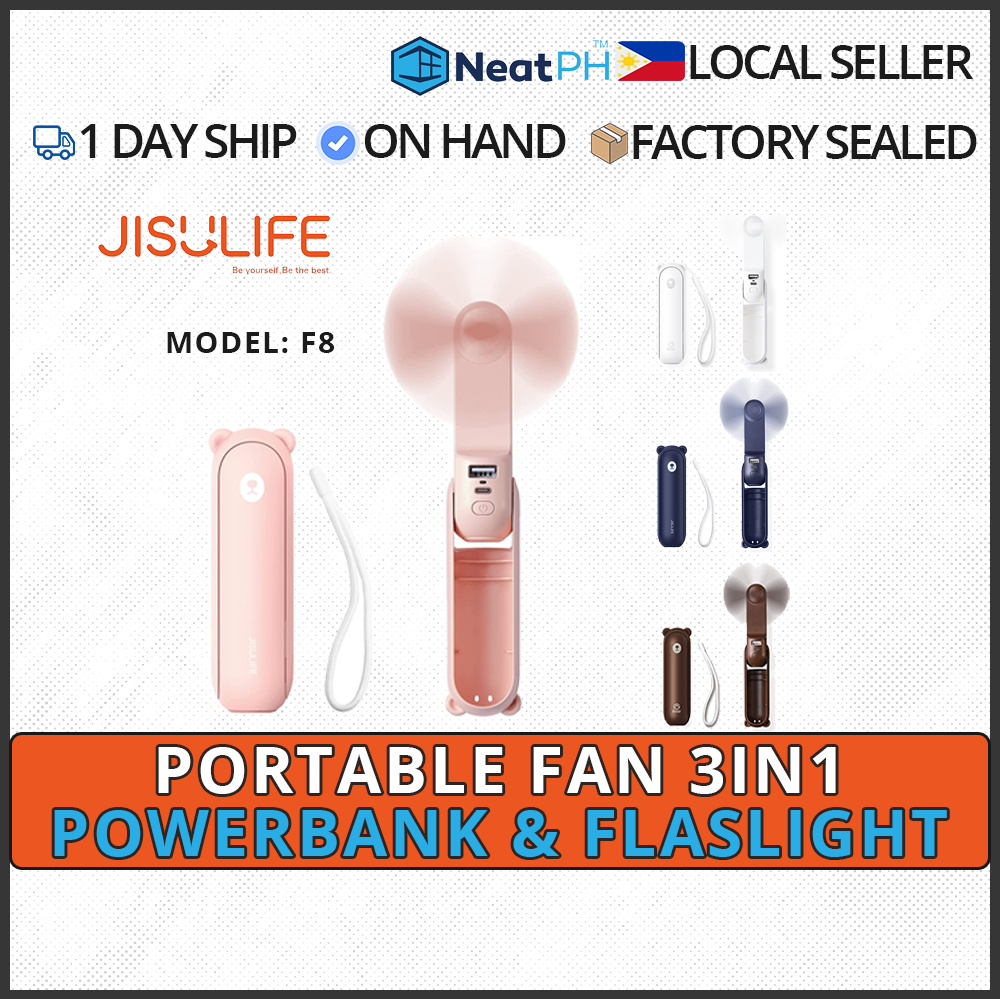Product photo of JISULIFE 3-in-1 mini fan, power bank and flashlight from its Lazada listing
