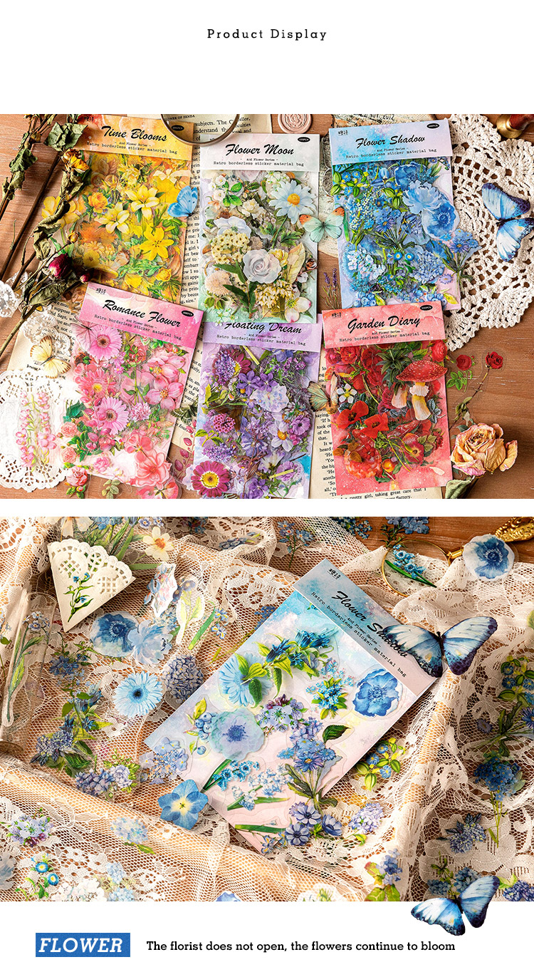 6 Styles 30 100Pcs/Bag Vintage Botanical Stickers Aesthetic