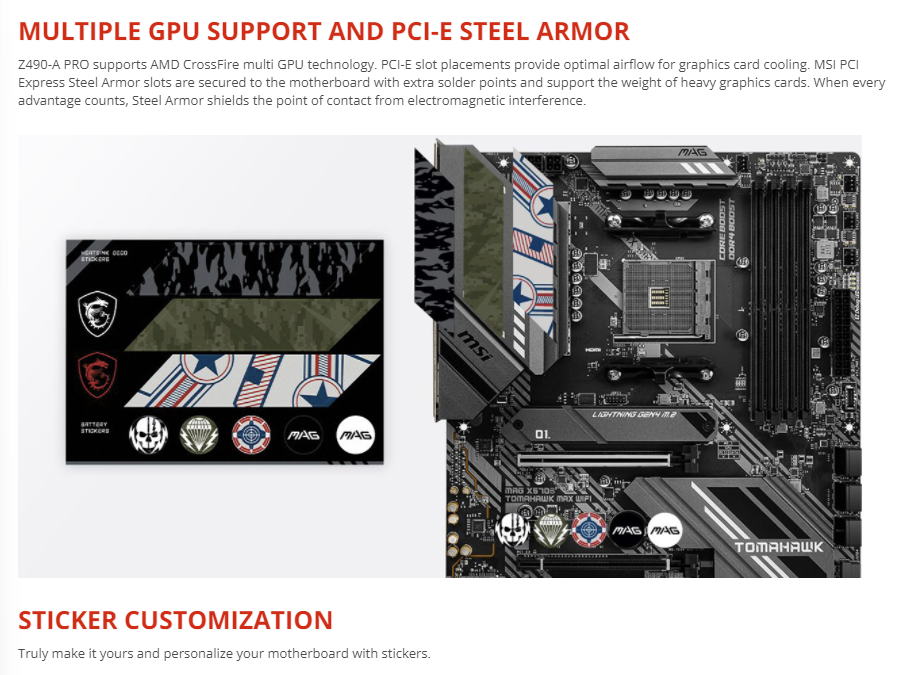MSI MAG X570S TOMAHAWK MAX WIFI 6e 2.5G LAN Realtek® ALC4080 AM4 AMD X570 SATA 6Gb/s ATX AMD Motherboard **New and improved without Heatsink Fan**