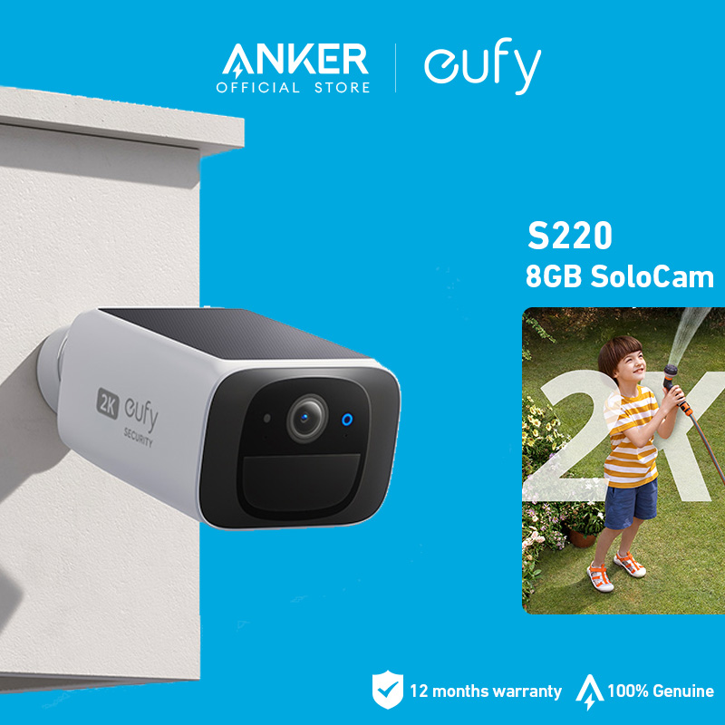 【Built-In 8 GB 】eufy by Anker 1pc Security SoloCam S220 Solar Security Camera 2k Wireless Outdoor Camera Continuous Power Wireless, 2.4 GHz Wi-Fi, No Monthly Fee Camera