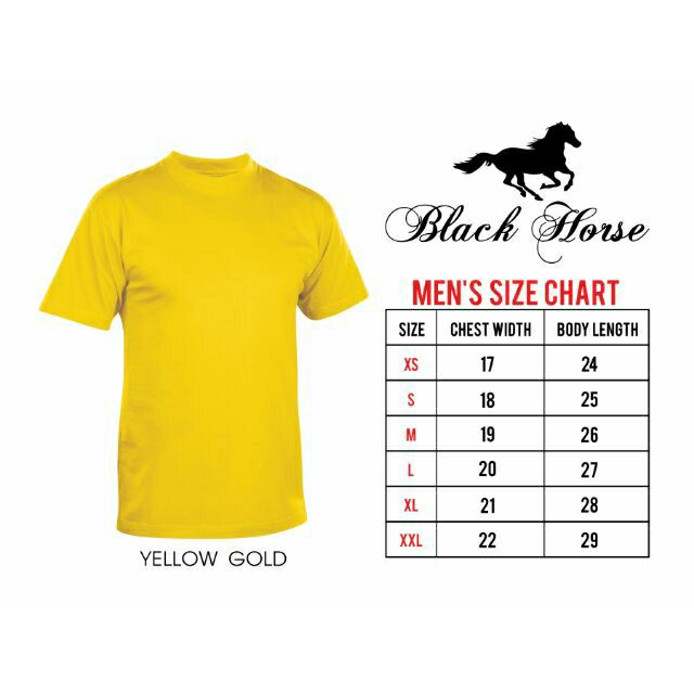 black horse shirt size chart