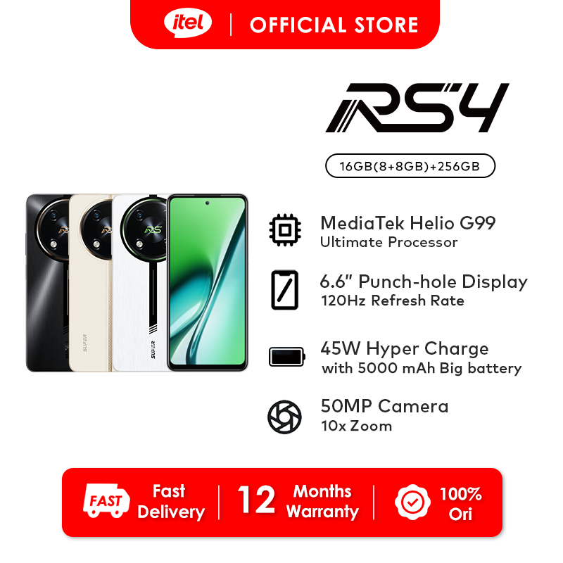 [New] itel RS4 RAM 16GB (8GB+8GB)+ROM 256GB | Helio G99 | 45W 5000mAh | 120hz Screen Punch Hole