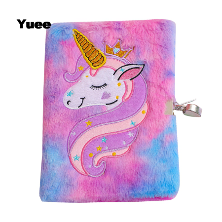 Yuee Cute Unicorn Plush Notebook with Lock for Kids