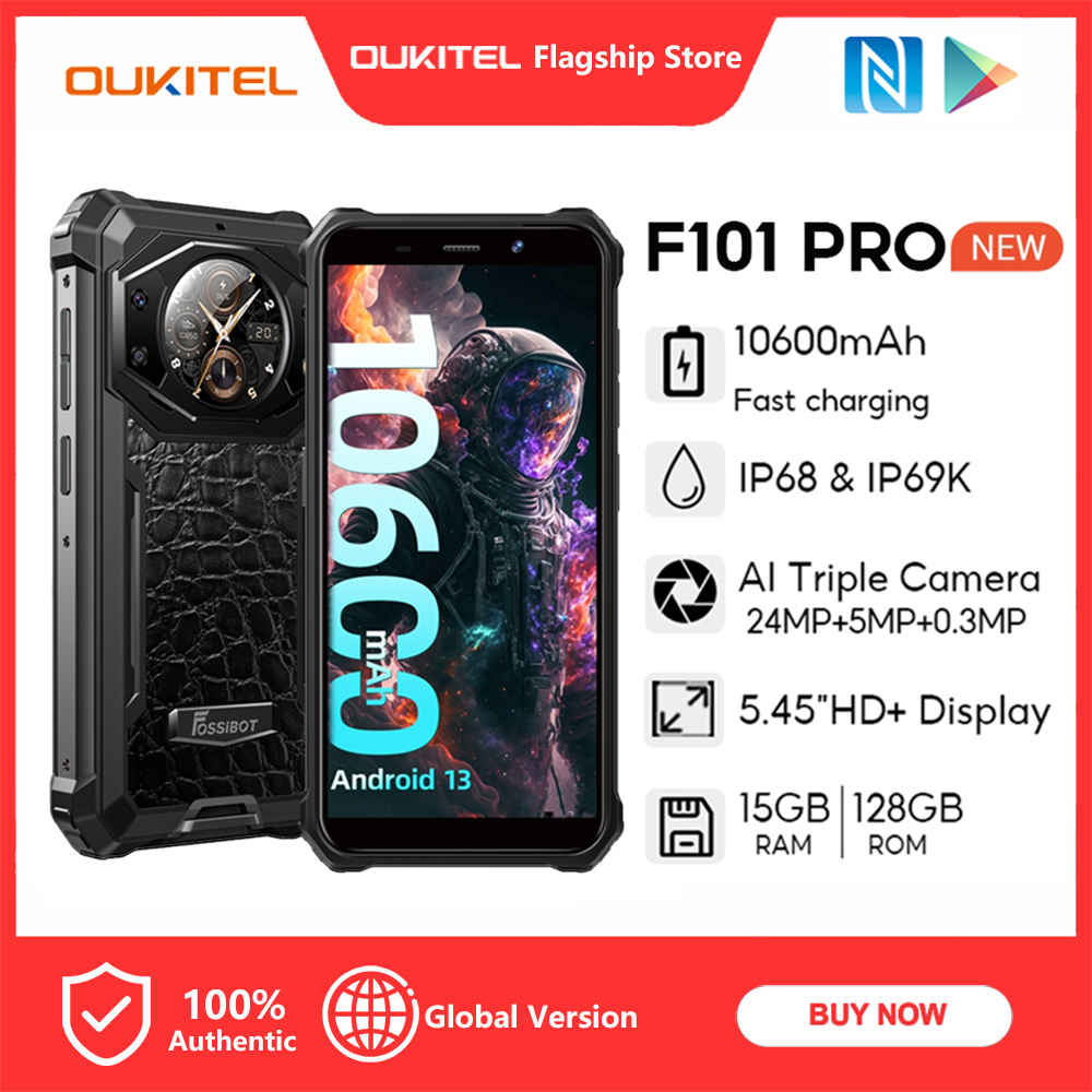 OUKITEL Fossibot F101 Pro 10600mAh 15GB+128GB IP68 Waterproof Rugged Mobiles 24MP Camera NFC Global Version Cellphone