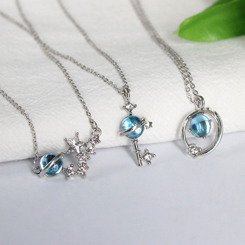 Fashion Clavicle Blue Crystal Glass Planet Key Pendant Necklace Fantasy  Starry Sky Small Fresh Student Clavicle Necklace - Necklace - AliExpress