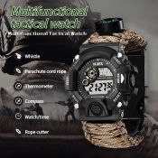 Outdoor Military LED Digital Watch with Compass, Waterproof, Men's Watch