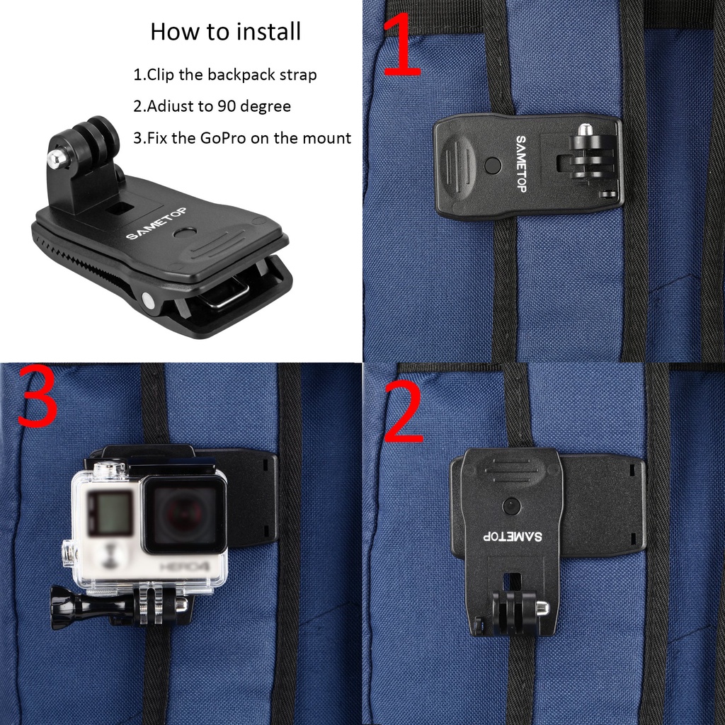 Backpack with Mount Quick Clip Mount Compatible with Gopro Fixed