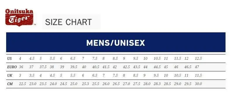 Onitsuka tiger mexico size chart best sale