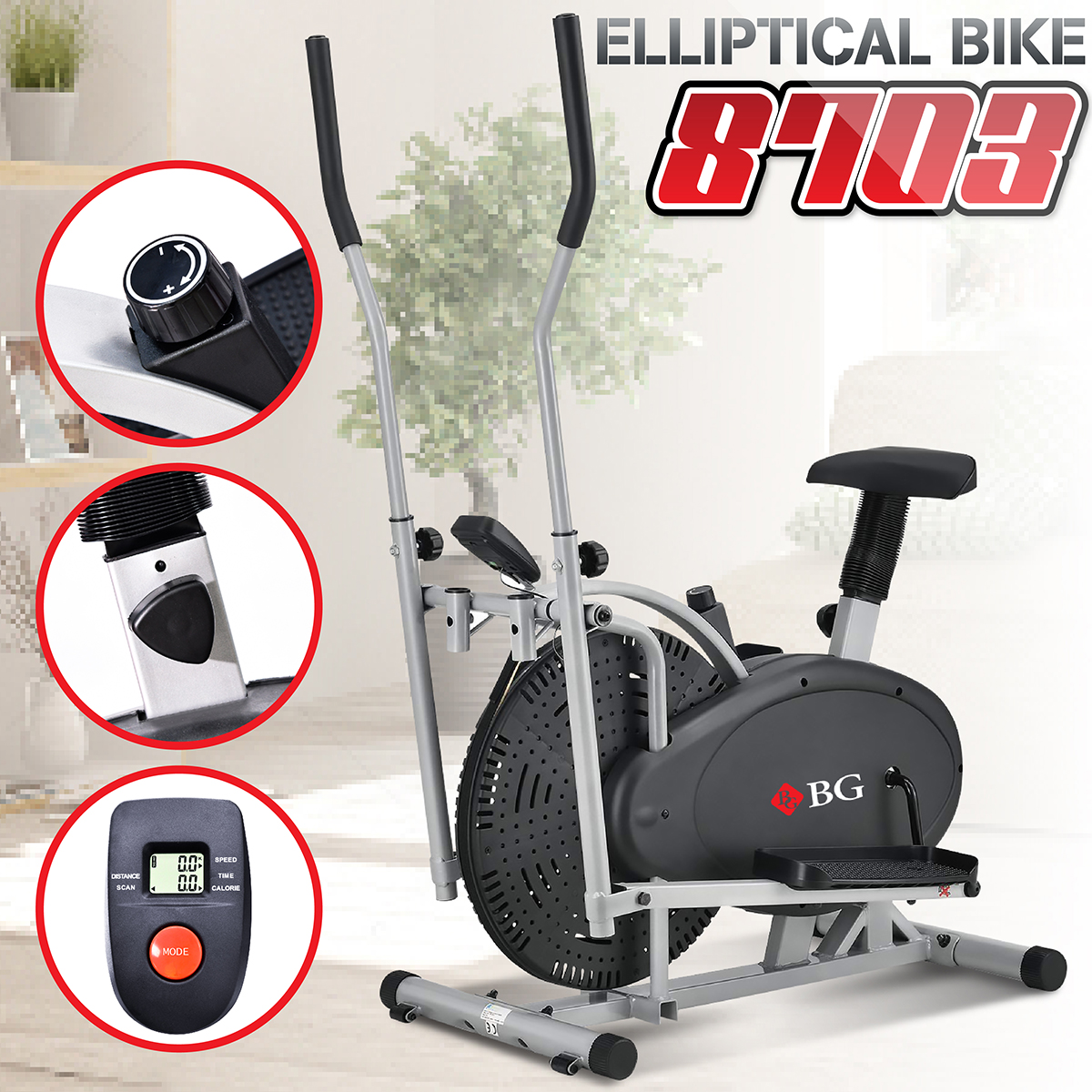 BG Sport Elliptical Bike Exercise Equipment with Tension Knob