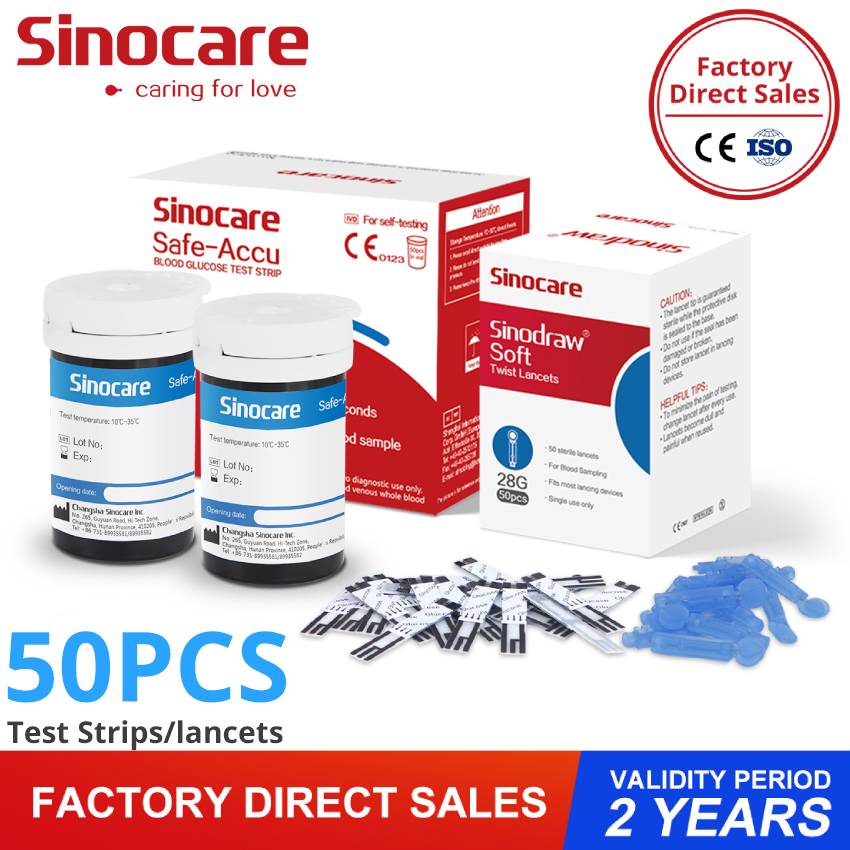 50PCS Sinocare SafeAccu Blood Glucose Test Strips and 50 Pcs Lancets Blood Sugar Test