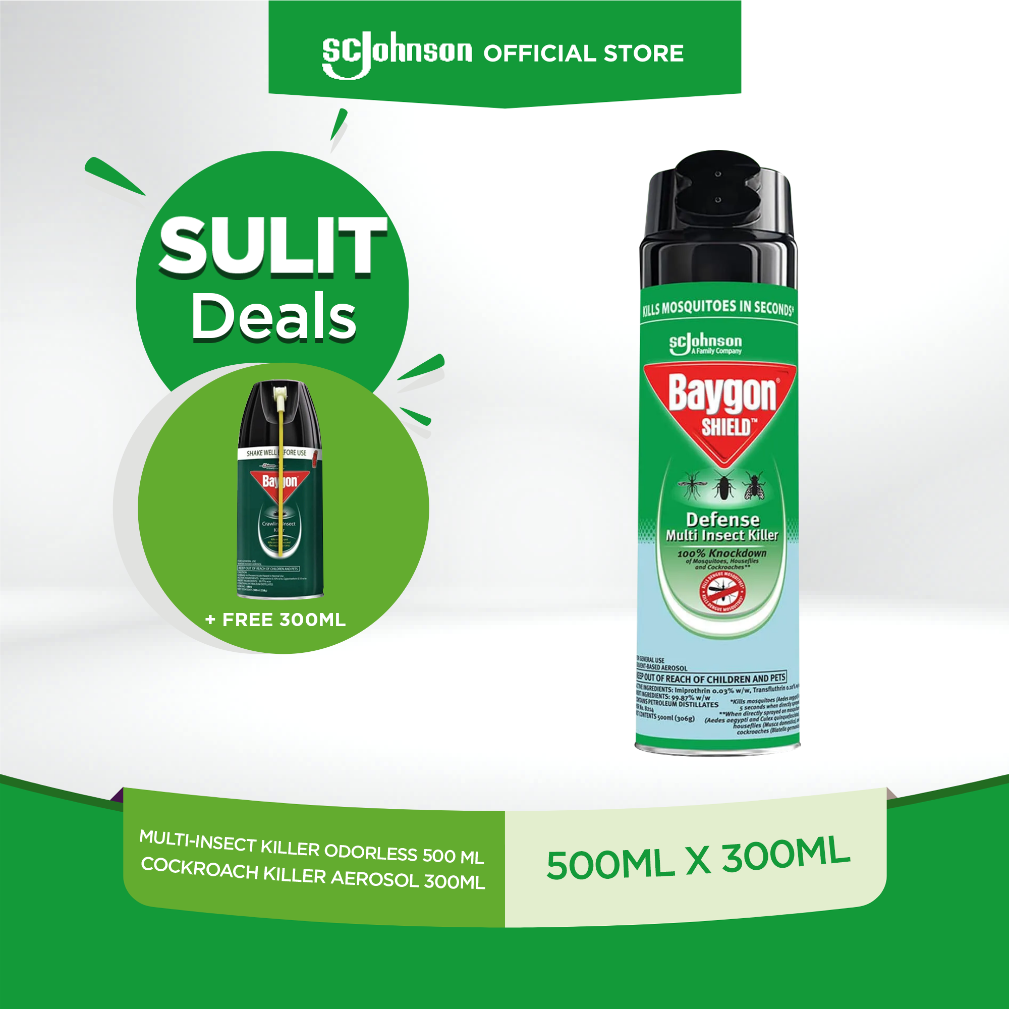 Baygon Shield Defense Multi-Insect Killer - 500 ml & Baygon Cockroach Killer Aerosol - 300ml