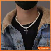 Pearl Cross Necklace - Trendy Retro Pendant for Men and Women