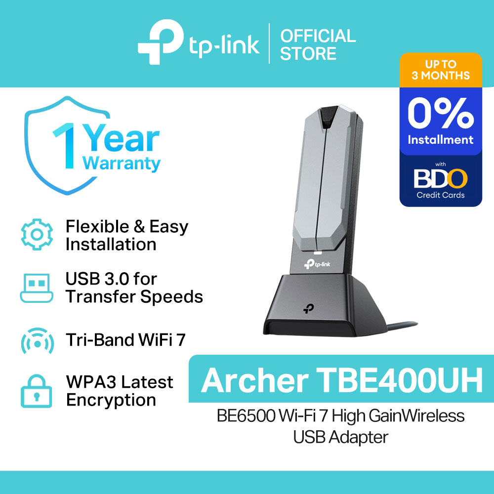 TP-Link Official Store / Archer TBE400UH BE6500 / 2.4GHz, 5GHz and 6GHz WiFi 7 SuperSpeed High Gain Ethernet Wireless WiFi USB Adapter Receiver Dongle for Laptop Desktop PC