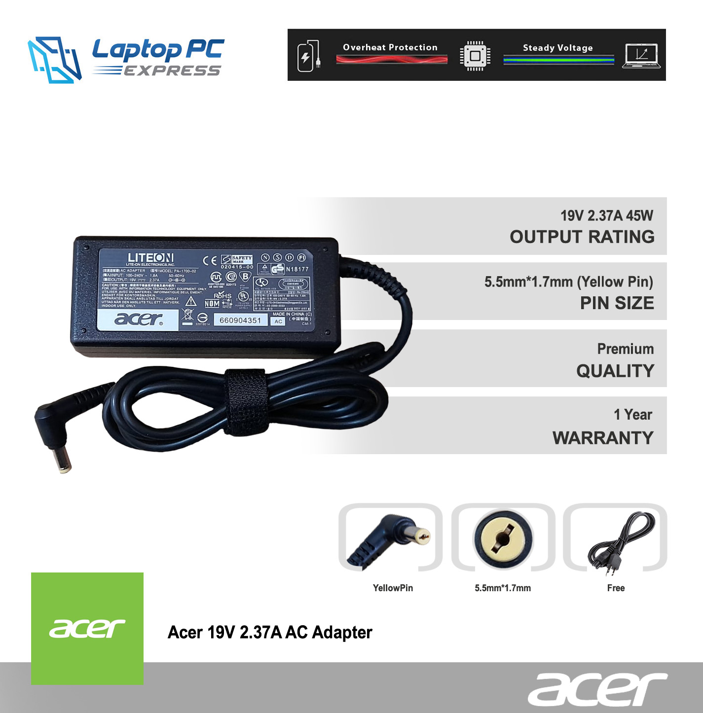 Introducir 51+ imagen acer laptop charger specs