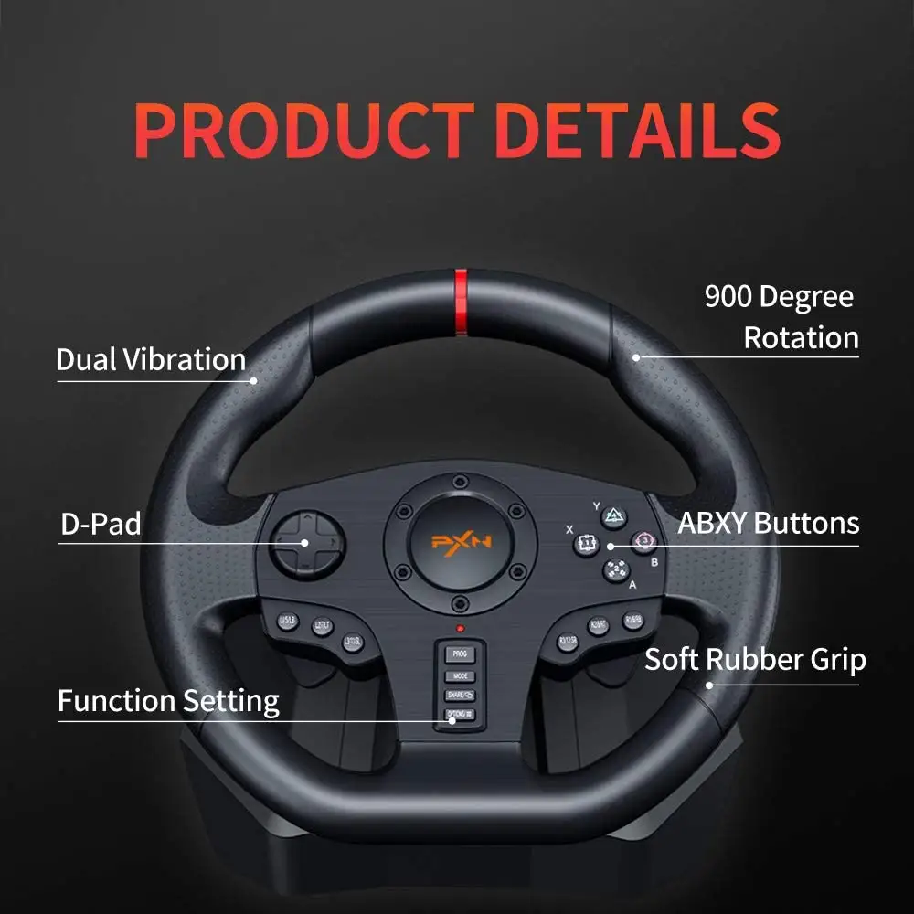 PXN Game Racing Wheel, V9 270°/900° Adjustable Racing Steering  Wheel, With Clutch and Shifter, Support Vibration and Headset Function,  Suitable For PC, PS3, PS4, Xbox One, Nintendo Switch. : Video Games