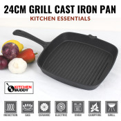 Preseasoned 24cm Cast Iron Square Grill Pan for Home