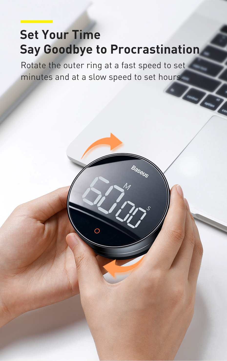 Baseus Magnetic Countdown Alarm Clock Kitchen Timer Manual Digital Timer  Stand Desk Clock Cooking Timer Shower Study Stopwatch