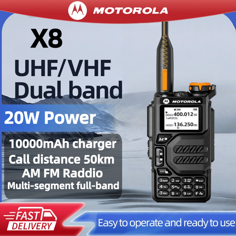 Motorola X8 Walkie Talkie Long Range 20W High-Power 10000mAh 200 Channels IP54 20KM Long Range Talkie