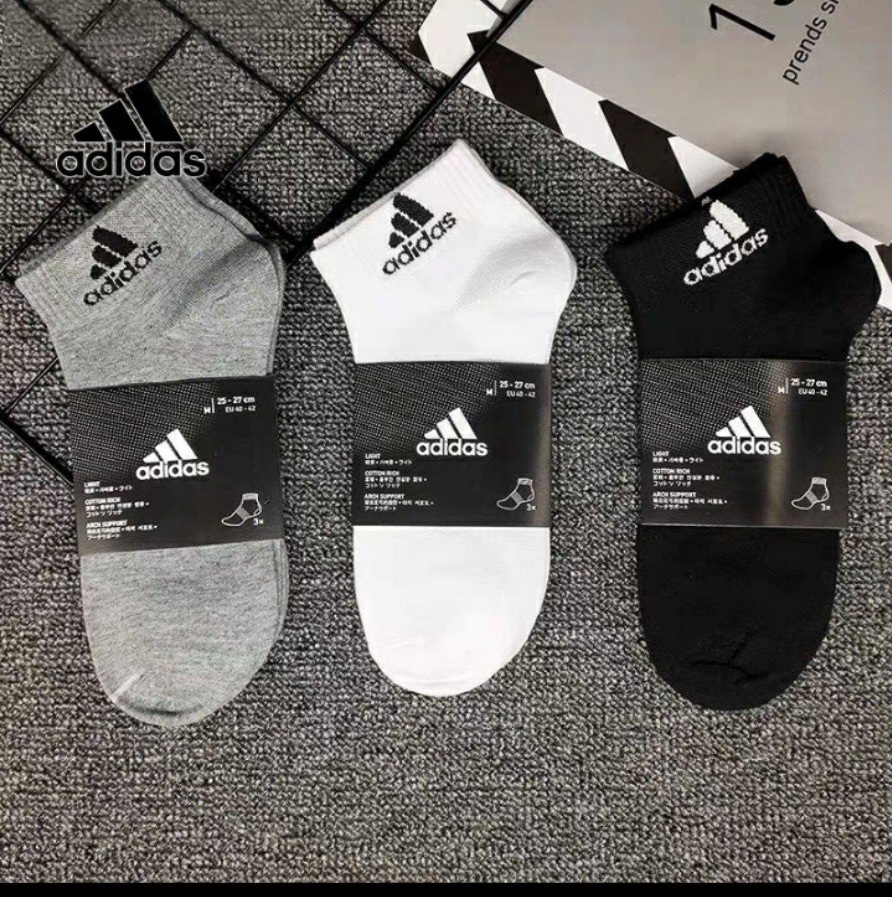 Tất ADIDAS Cổ Ngắn Dệt Kim Cao Cấp 95% Coton Hạn Chế Mùi Hôi và Thông