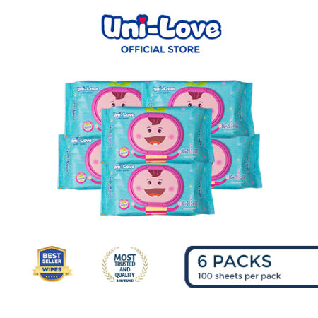 UniLove Unscented Baby Wipes 100's Pack of 6