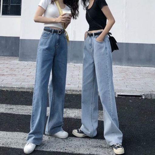 Korean baggy jeans outfit high waist 