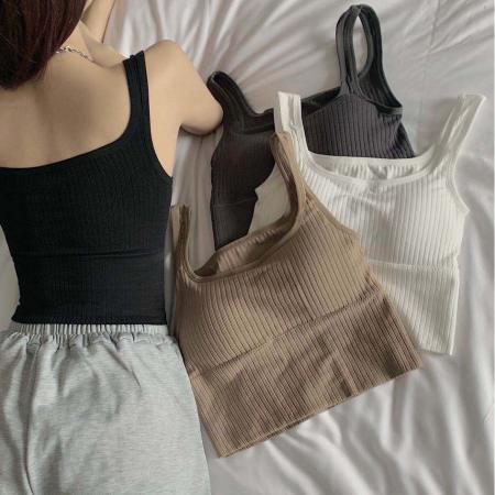 Easy.shop 999 N2 Korean Style Rib Knit Sando Crop Top Smocked Back Padded Korean Style Rib Knit Sando Crop Top Smocked Back bralette Padded