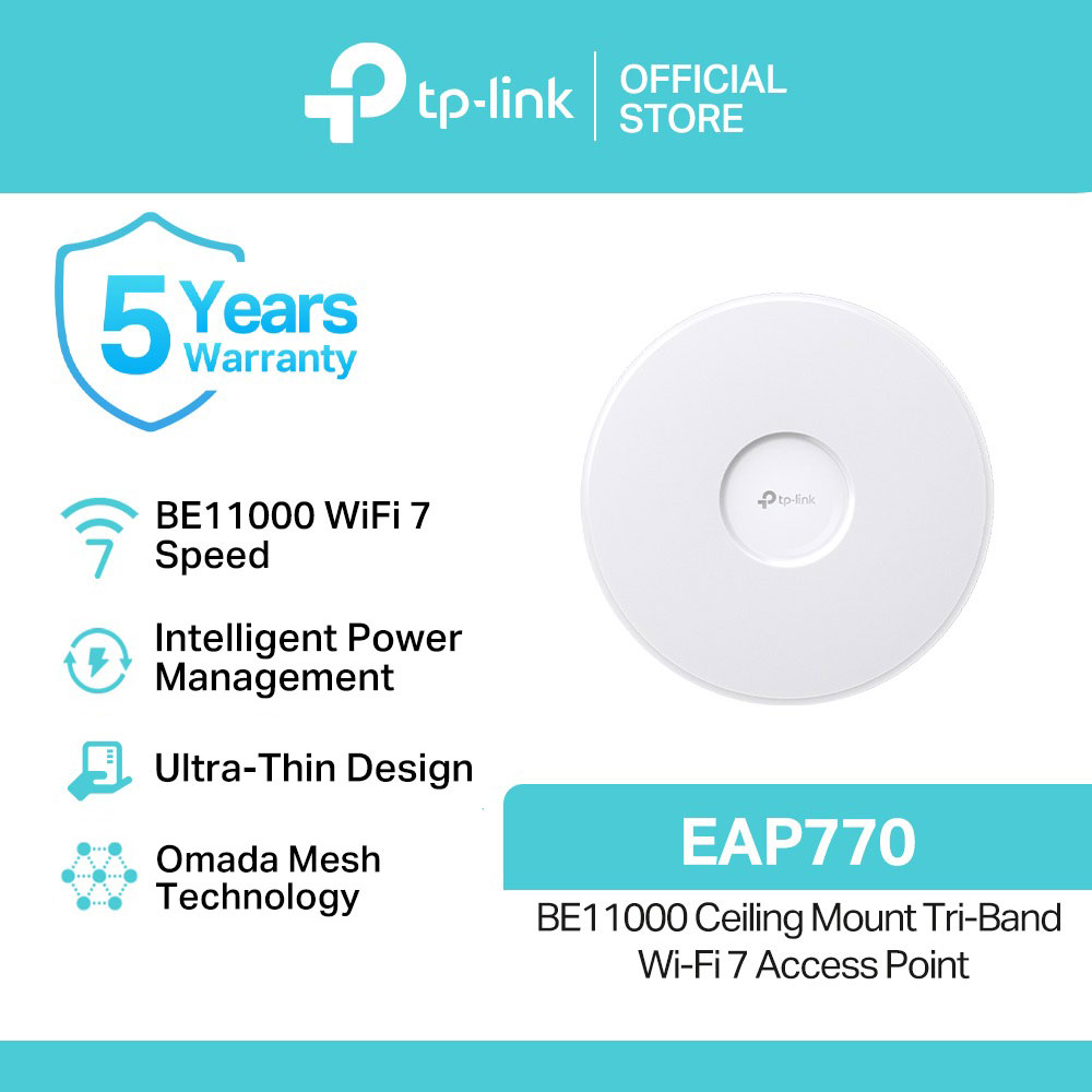 TP-Link Official Store / EAP770 / 6 GHz, 5 GHz, 2.4 GHz BE11000 Ceiling Mount Tri-Band WiFi 7 Mesh Smart Access Point