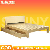 Thick Solid Wood Bed Queen/King Size Solid Wood Bed Bedroom Base With Drawer Storage