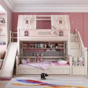 Modern Luxury Children's Bunk Bed with Wood Storage - 