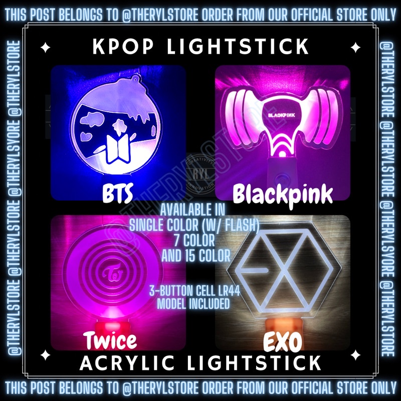 Mainit na benta Kpop Acrylic Lightstick - Flashing and 15 color - Bts Blackpink Exo Twice Enhypen- Unofficial