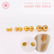 Saudi Gold Plain Full Ball Stud Earrings with Gold Pakaw