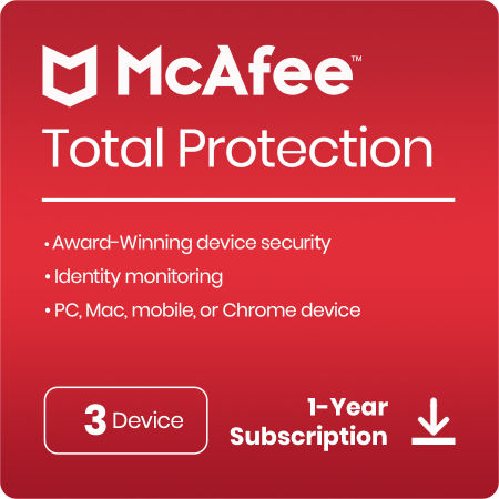 McAfee Total Protection | 3-Device 1-Year Subscription | Antivirus Internet Security Vpn Software | PC/Mac/Android/iOS | Email Delivery