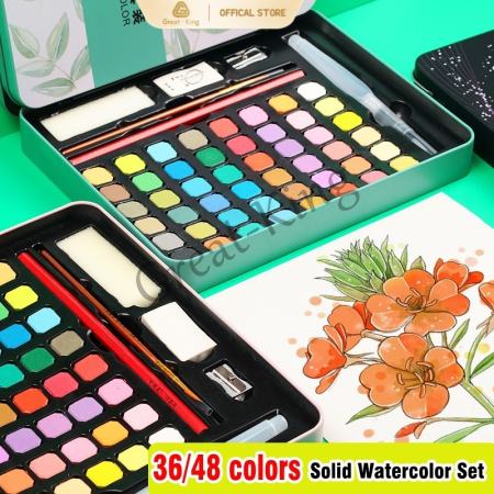 Solid Watercolor Paint Set - Metal Iron Box - 36/48 Colors