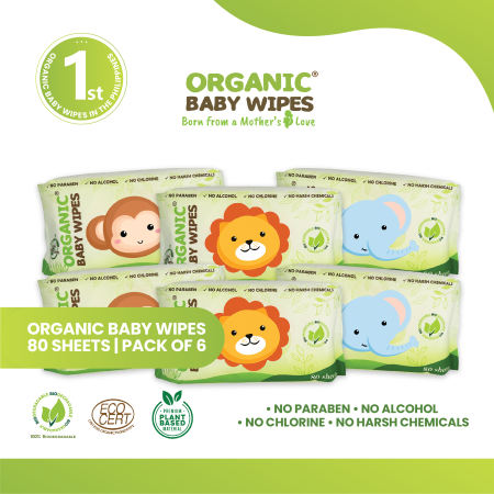 Organic Baby Wipes 80's Nature Pack of 6