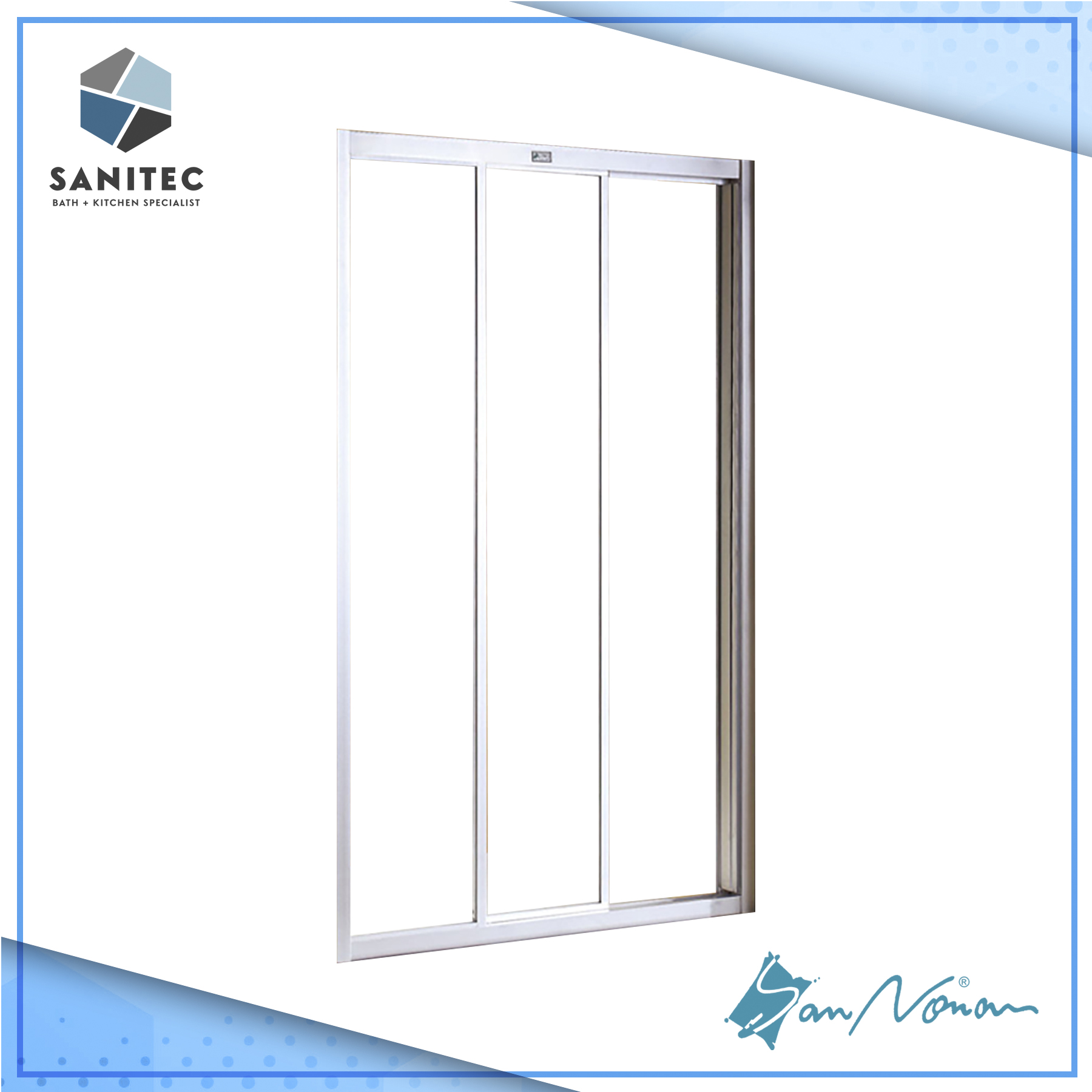 Sannora 3-Part Sliding Shower Door with Right Fixed Panel