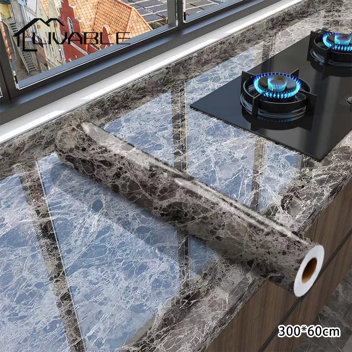 LIVABLE 3Mx60CM Marble Wallpaper Self-adhesive Kitchen Waterproof Oilproof PVC Wall Stickers Table Top Decorative Stickers - Image 3