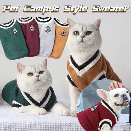 Preppy V-Neck Striped Pet Sweater - XS-4XL Comfortable Vest