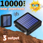 Waterproof Solar Power Bank with 3 USB Ports and LED Light
