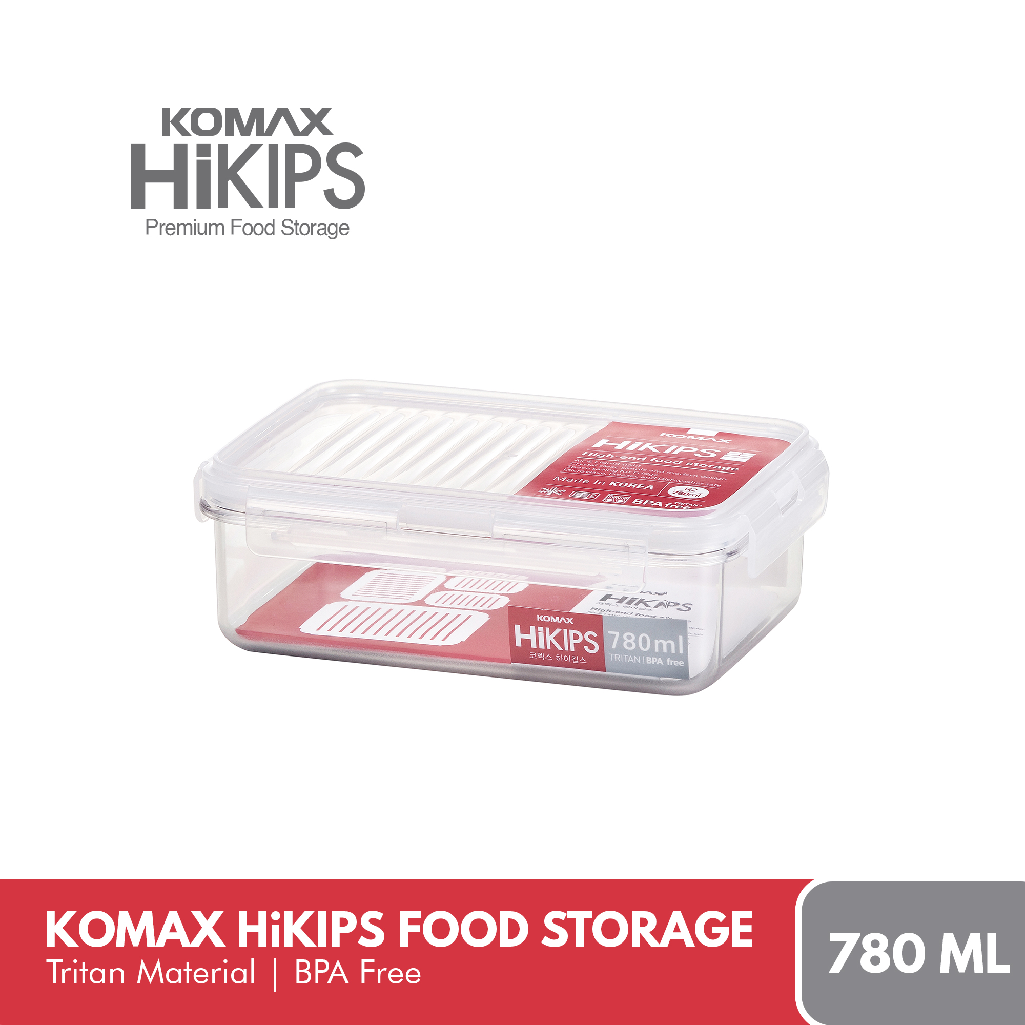 Komax Bioglass Rectangular Air & Water Tight Food Storage Container 1220ml  (41.2 fl.oz.) with decorative blue lid