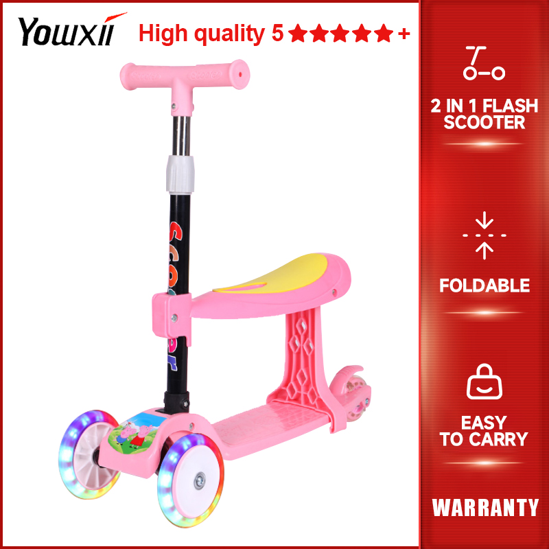 YOWXII 2-in-1 Foldable Kids Scooter with Flash Light Wheels